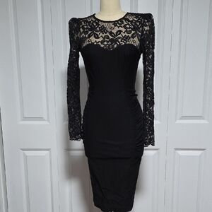 LAURA BYRNES Pin Up Girl Clothing Black Lace Wiggle Dress sz S